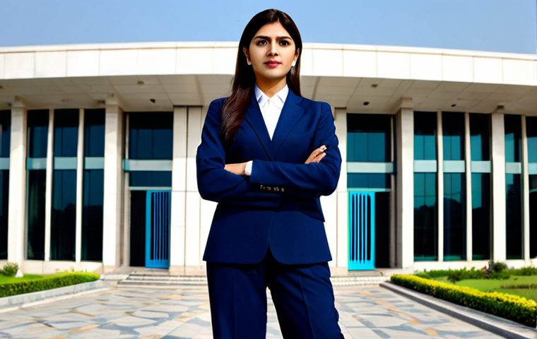 **
"A professional businesswoman in a modest, dark blue business suit, standing confidently in front of a modern office building in Islamabad, Pakistan, fully clothed, appropriate attire, safe for work, perfect anatomy, natural proportions, professional photography, high quality."
**